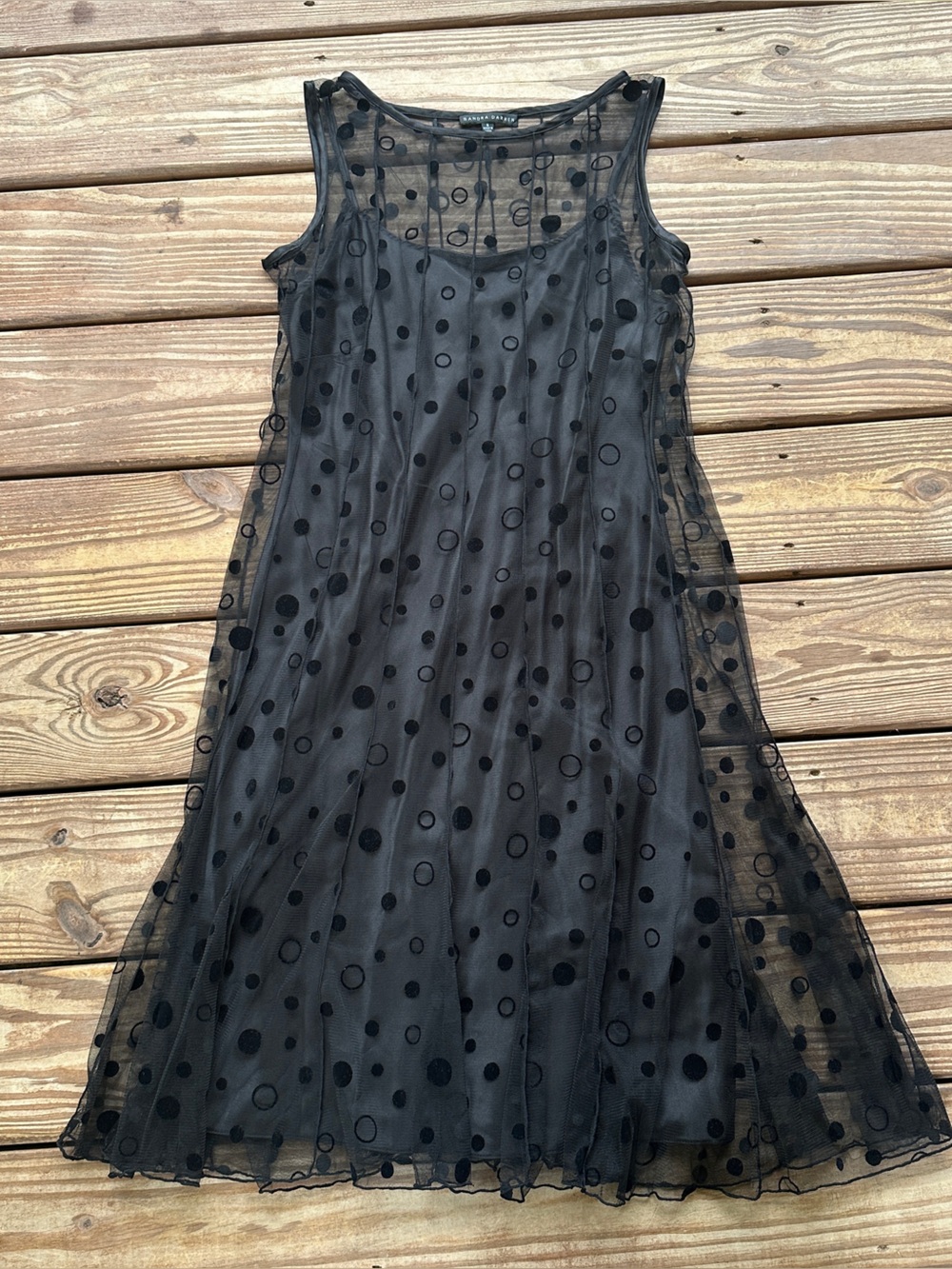 Sandra Darren Black Polka Dot Mesh Fit & Flare Dress Size 6